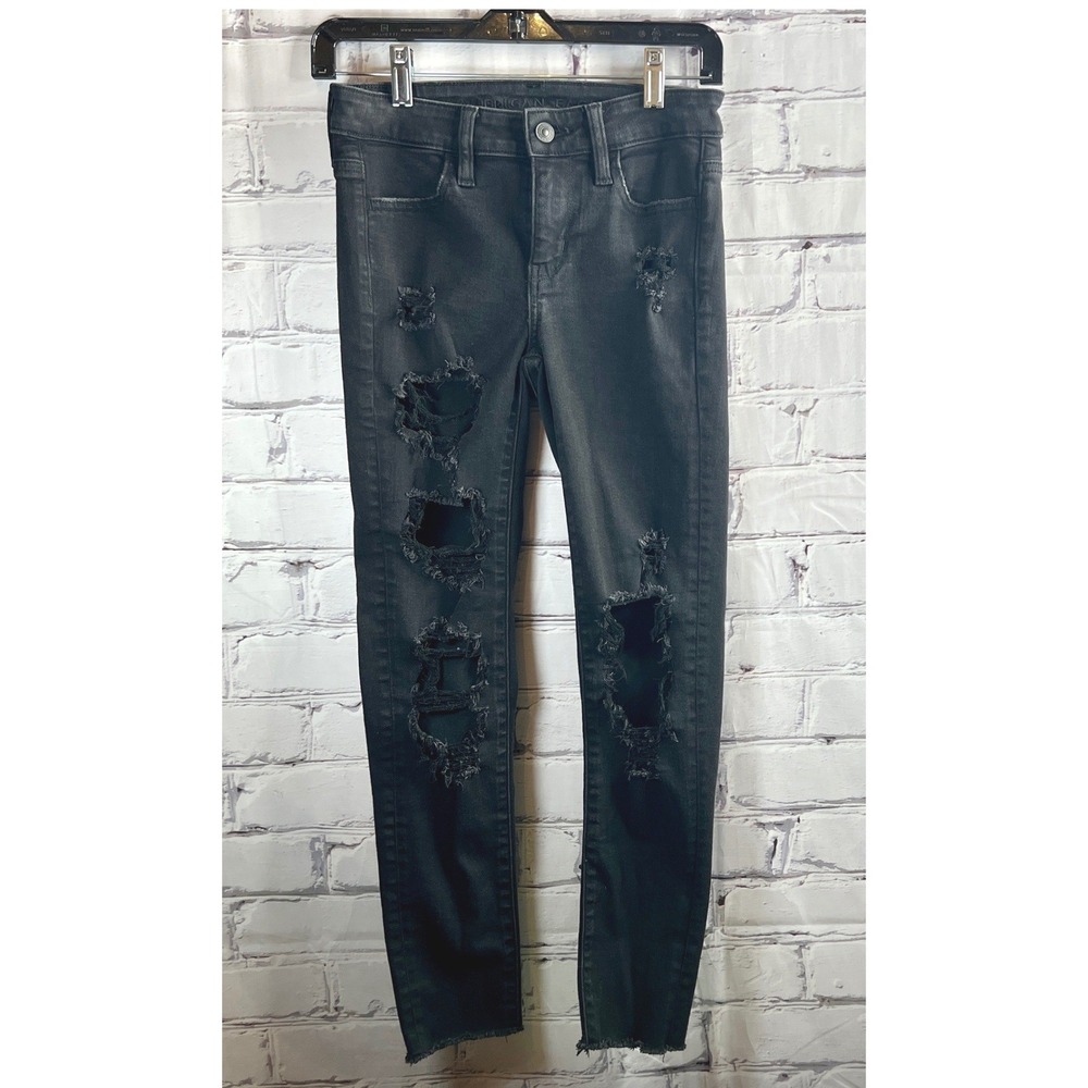 American Eagle Outfitters Skinny Jeans 00 Womens Black Next Level Stretch Grunge